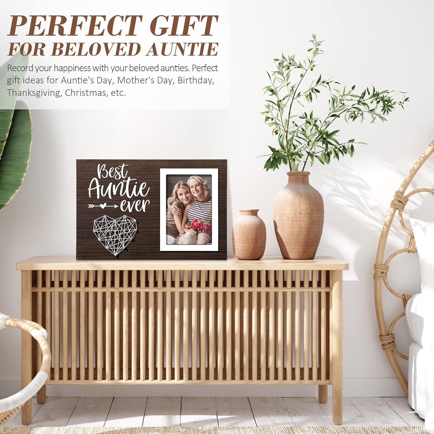 Aunt Gifts from Niece Nephew - Mothers Day Picture Frame, Best Aunt Ever Auntie Gift, Birthday Photo Frame for Women - 4X6 Photo