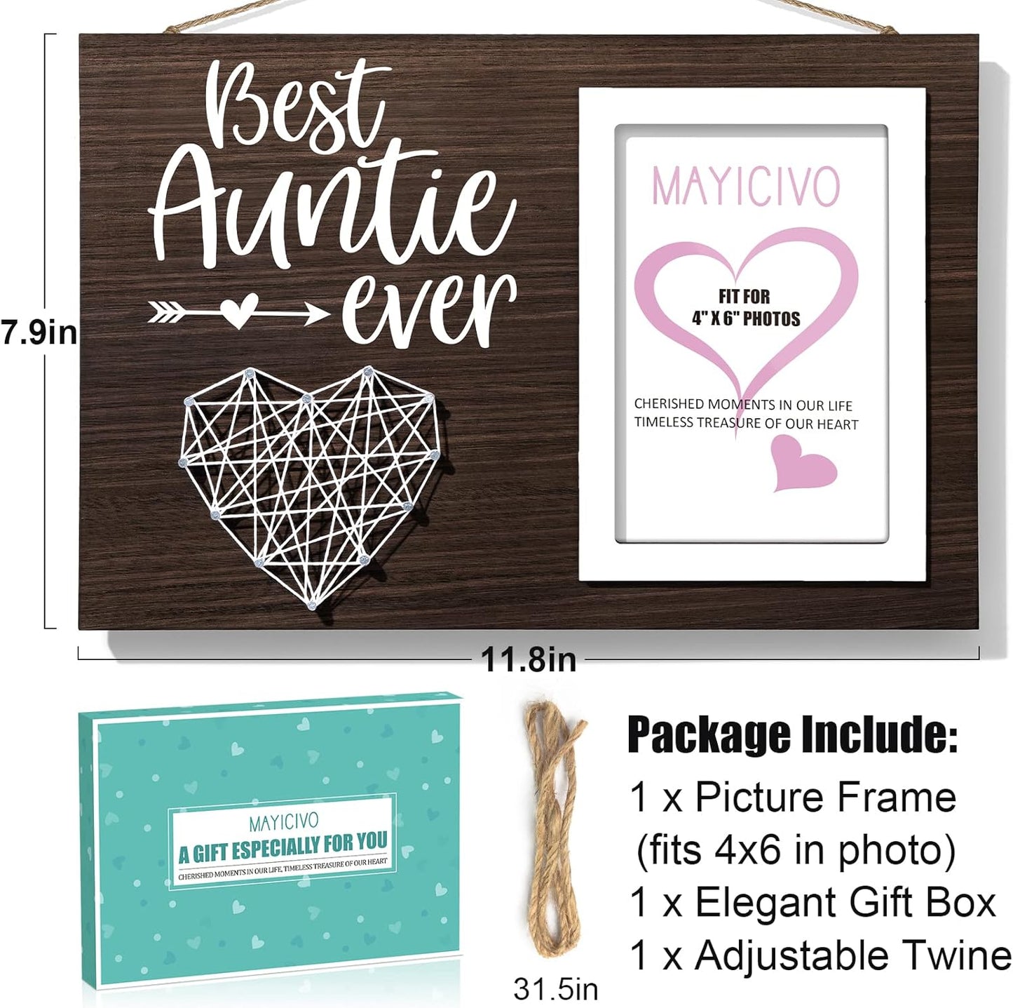 Aunt Gifts from Niece Nephew - Mothers Day Picture Frame, Best Aunt Ever Auntie Gift, Birthday Photo Frame for Women - 4X6 Photo
