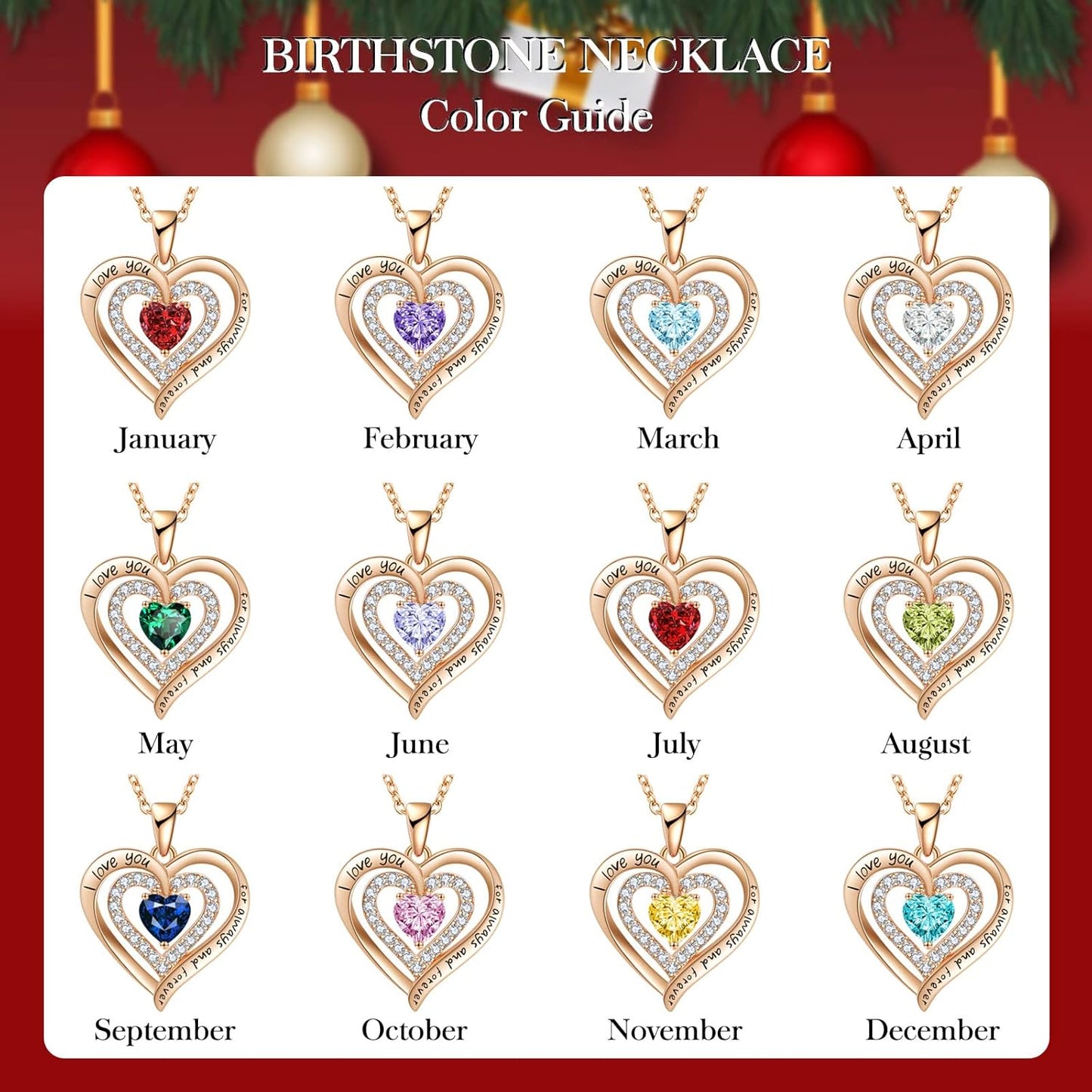 Necklaces for Women Birthstone Heart Necklace Jewelry for Wife Girlfriend Woman Necklace